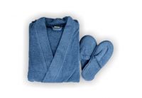 Халат махровый кимоно LMN. Синий, с тапками, в коробке
