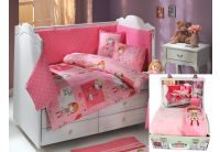 Постельное белье в детскую кроватку Hobby Poplin. City Girl, с пледом, розового цвета