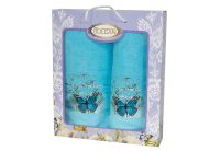 Набор из 2-х махровых полотенец Gursan. Cotton Butterfly Turquoise