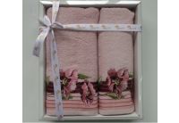 Махровое полотенце Arya. С вышивкой Enar, розового цвета. 2 предмета