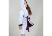 Махровый детский халат для девочки с капюшоном Guddini. Alice (2) белый с лавандой