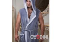 Велюровый мужской халат для спорта Guddini. Marco серый меланж, рост модели 175 см 