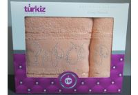 Набор махровых полотенец Turkiz. Cotton с камнями, 2 предмета, персикового цвета