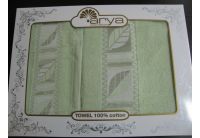 Arya, набор махровых полотенец  Leaf зеленого цвета, 50х100+70х140