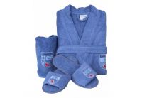 Халат махровый кимоно Karaca Home. Leal голубой, с тапками и полотенцем