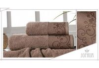 Махровое полотенце Arya. Жаккард с окантовкой Motif, коричневого цвета